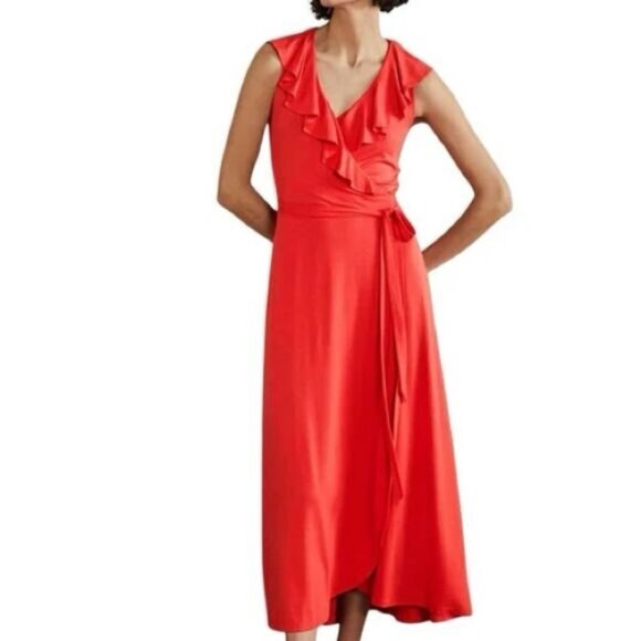 NWT Boden Saskia Wrap Ruffle Neck Jersey Maxi Dress Sz 12 - Picture 1 of 10
